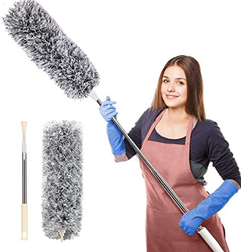 Big Size Fulminare Microfiber Feather Duster Bendable & Extendable Fan Cleaning Duster with 100 inches Expandable Pole Handle Washable Duster for High Ceiling Fans,Window Blinds, Furniture (Standard)