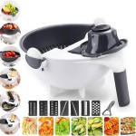 9 in 1 Multifunction Magic Rotate Vegetable Cutter with Drain Basket Large Capacity Vegetables Chopper Veggie Shredder Grater Portable Slicer Kitchen Tool